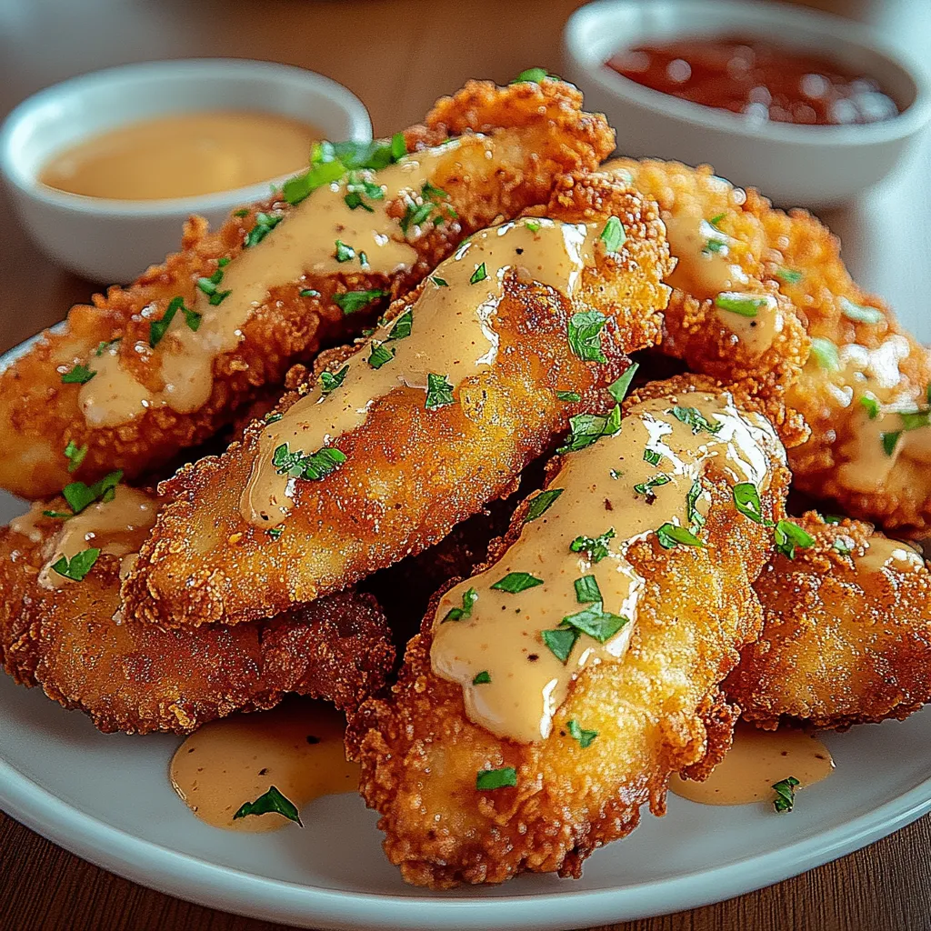 A plate of fried chicken with dipping sauce.