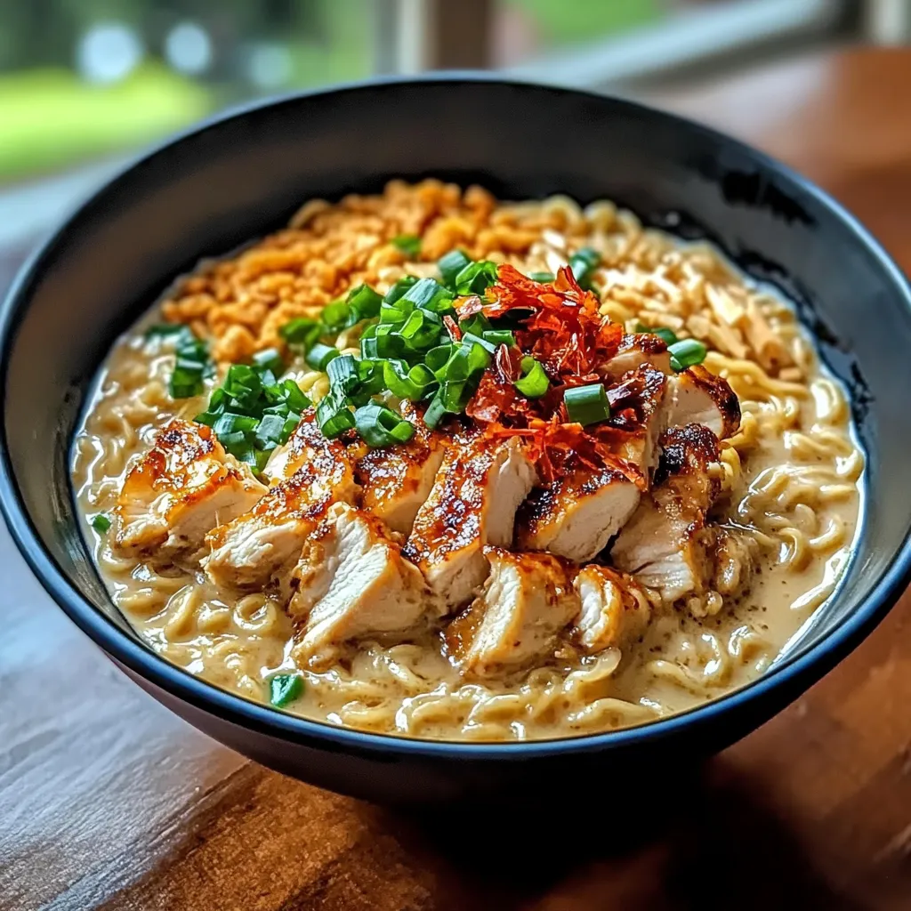 A bowl of noodles with chicken and vegetables.