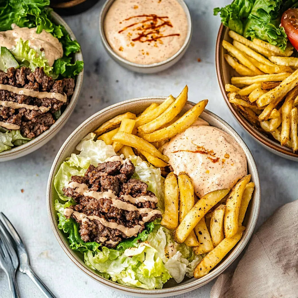 A bowl of salad with meat and fries.