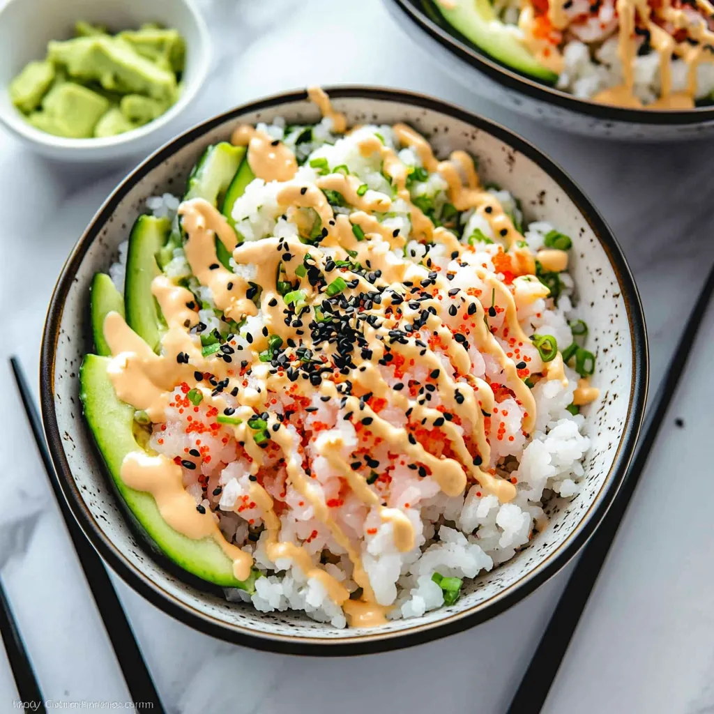 A bowl of food with rice, vegetables, and sauce.