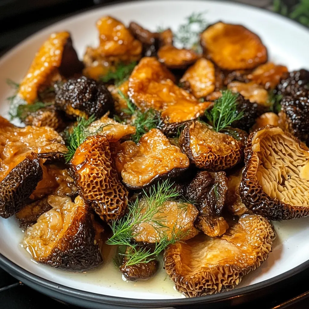 A plate of food with mushrooms and herbs.
