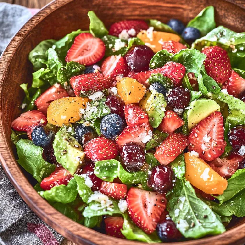 A bowl of fruit salad with strawberries, blueberries, and oranges.