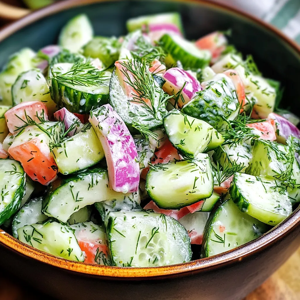 A bowl of vegetables including cucumbers, tomatoes, and onions.