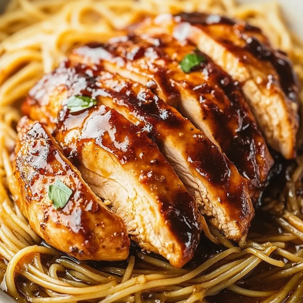 A piece of chicken with sauce on top.