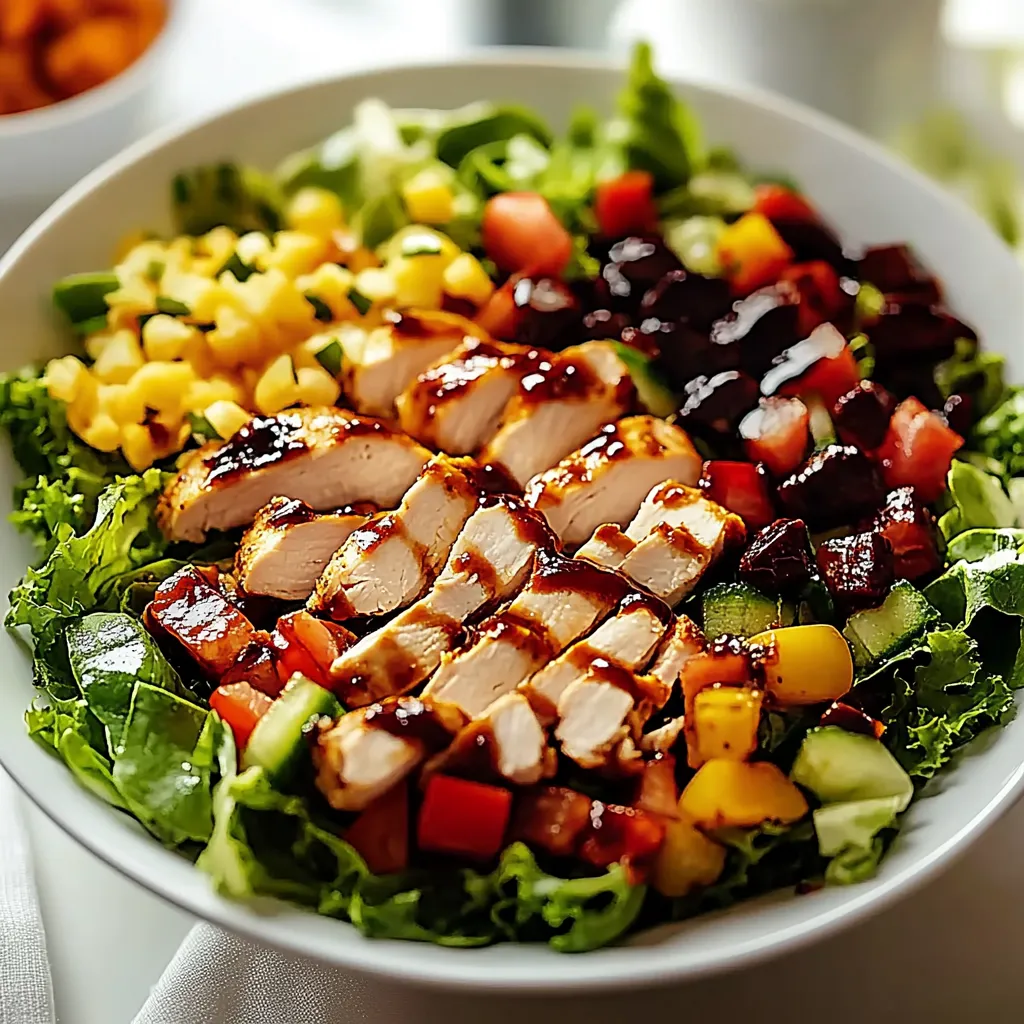 A bowl of salad with chicken and tomatoes.