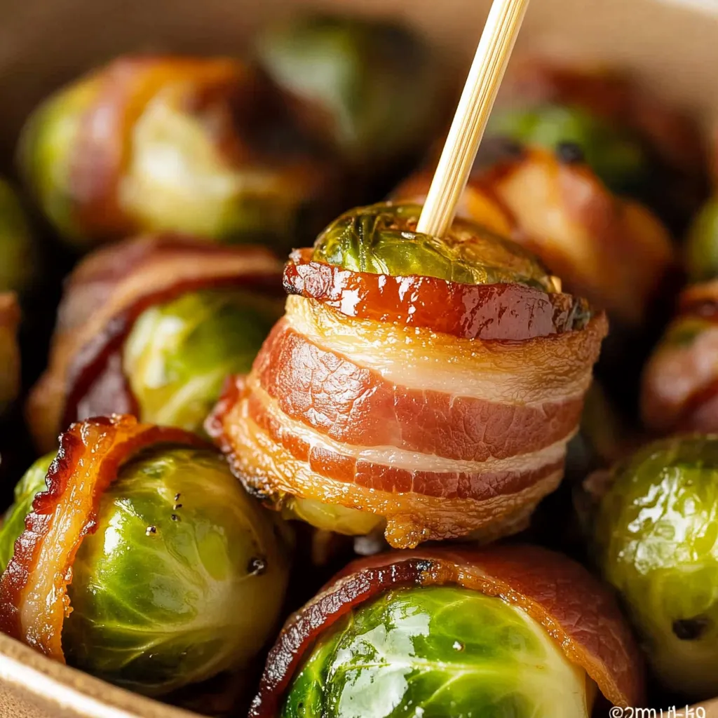 Bacon wrapped brussels sprouts with a toothpick.