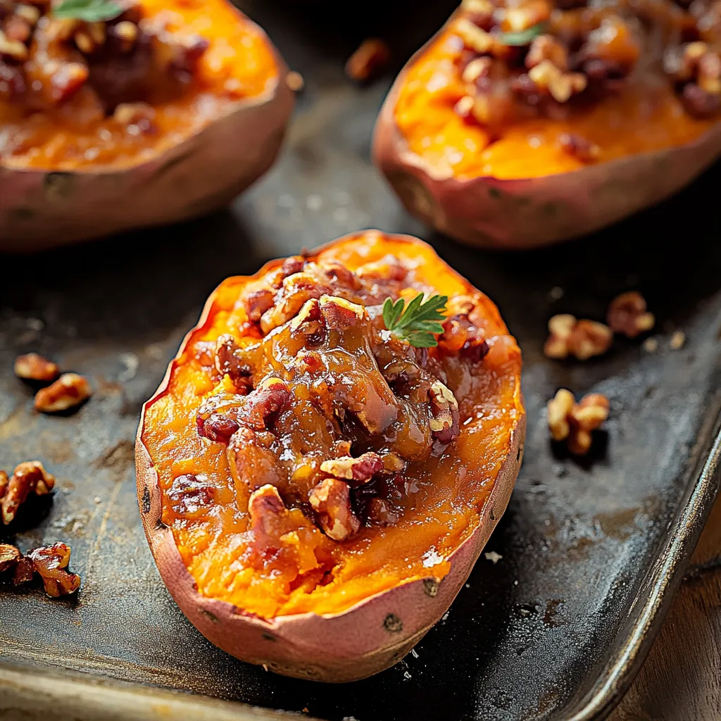Sliced sweet potatoes on a tray.