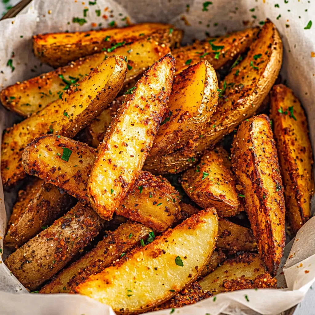 A basket of fries with seasoning.