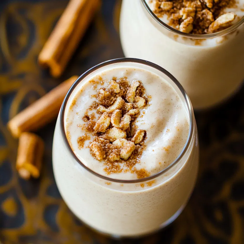 Two glasses of milk with cinnamon on top.