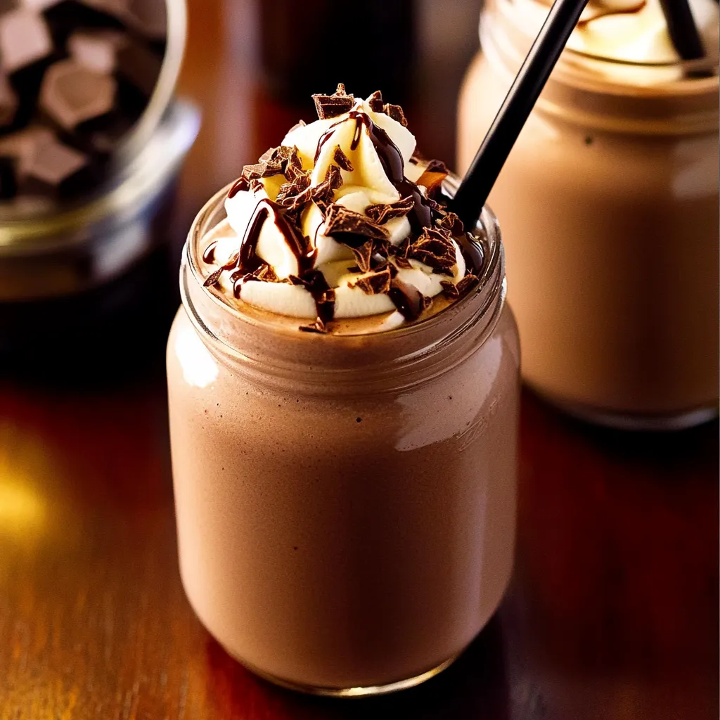 A glass of chocolate milk with whipped cream.