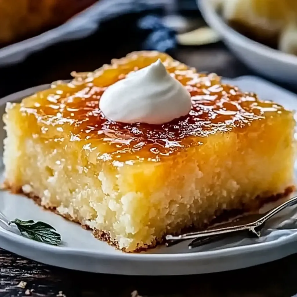 A slice of cake with whipped cream on top.