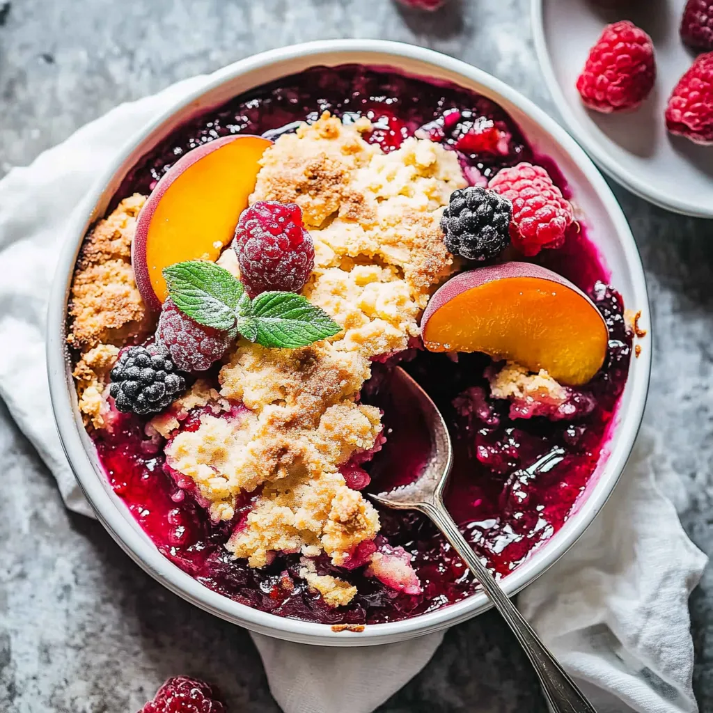 A bowl of fruit with a spoon in it.