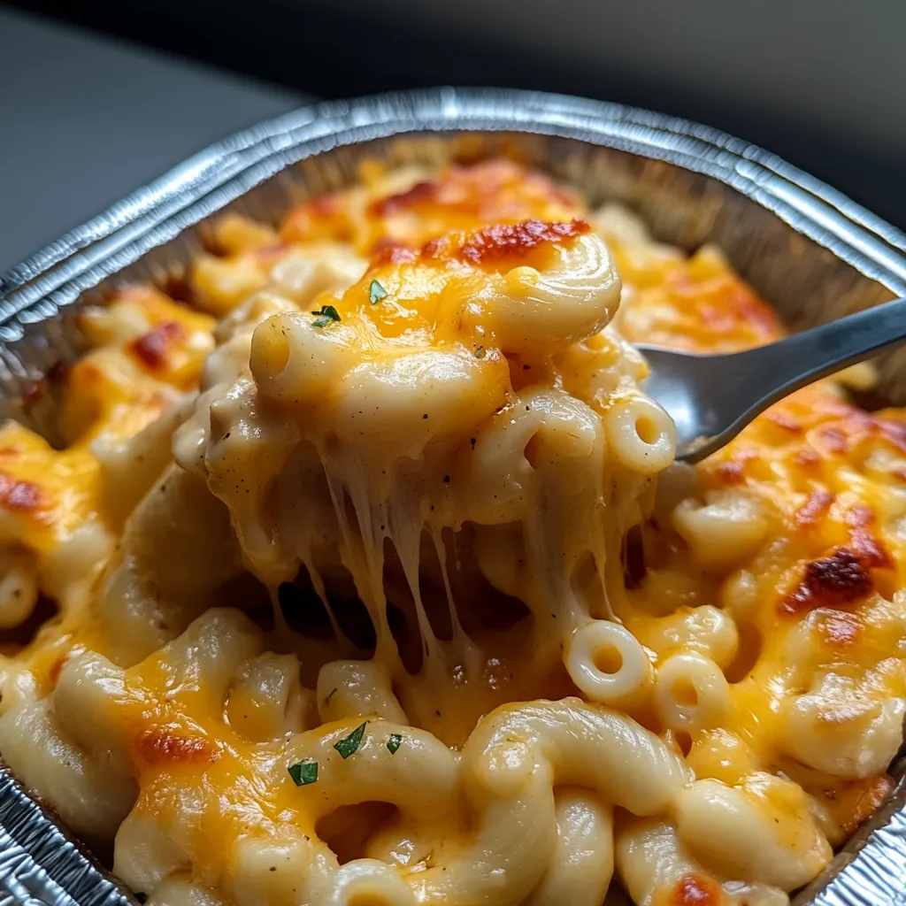 A fork is stuck in a bowl of macaroni and cheese.