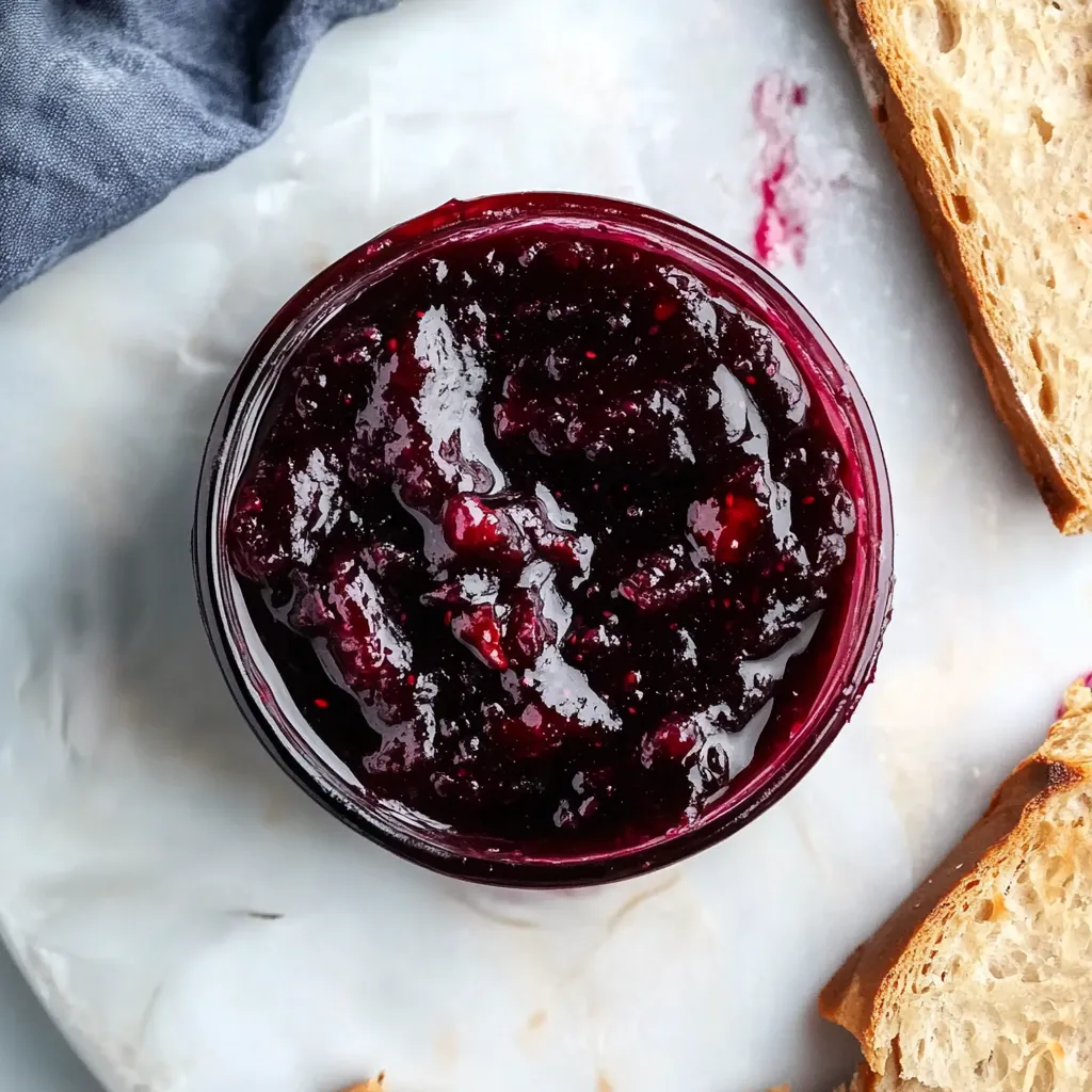 A jar of jam on a table.