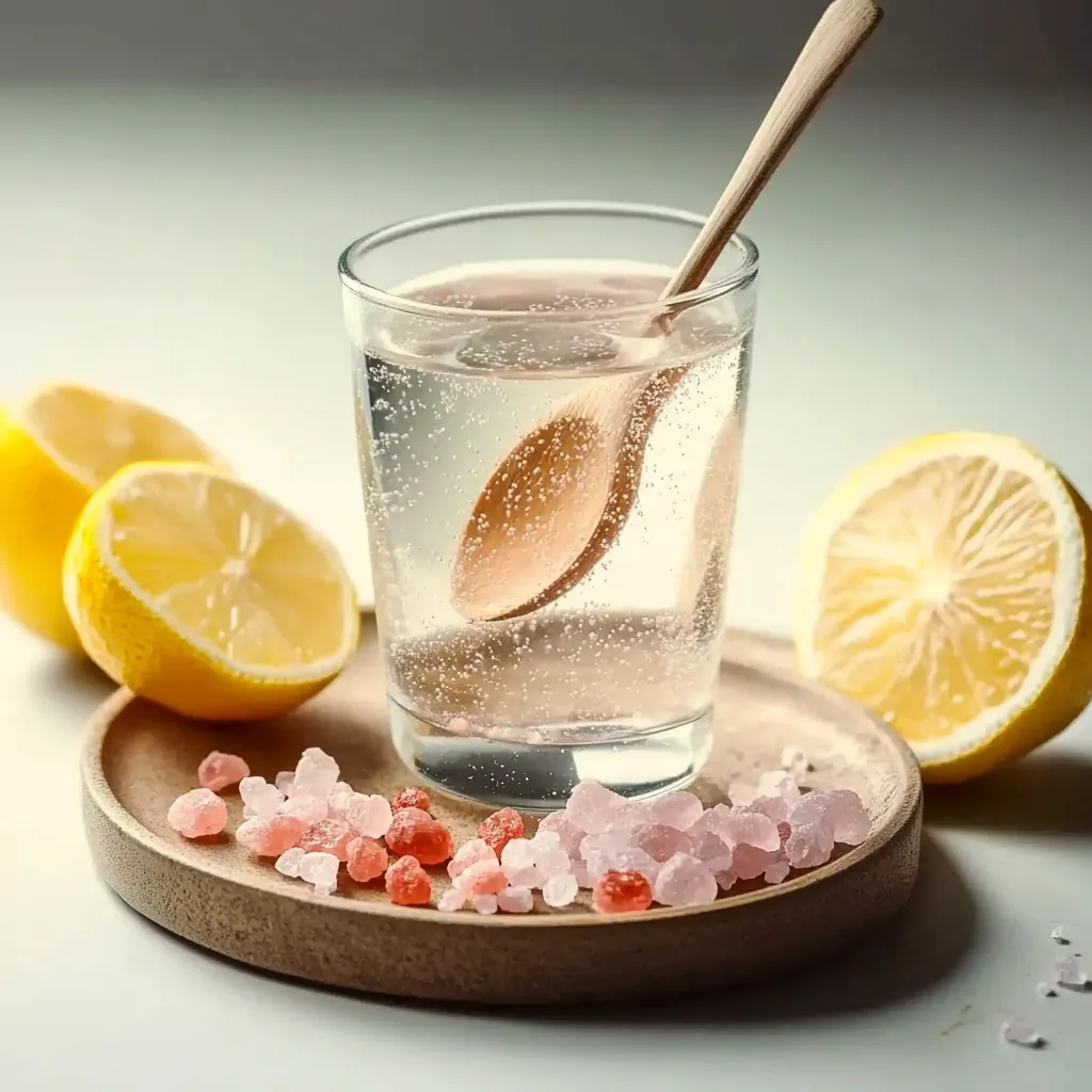 A glass of water with a spoon in it.