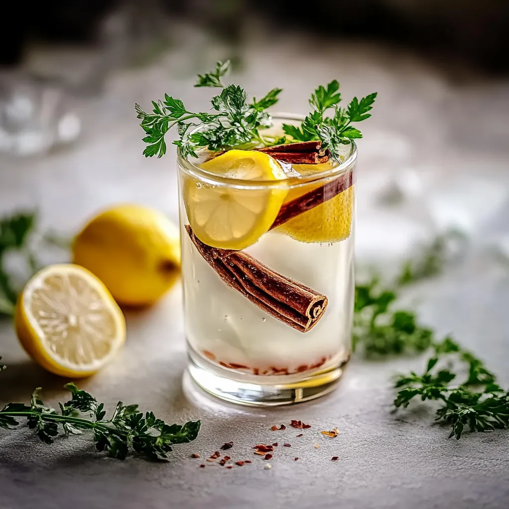 A glass of lemonade with a cinnamon stick in it.