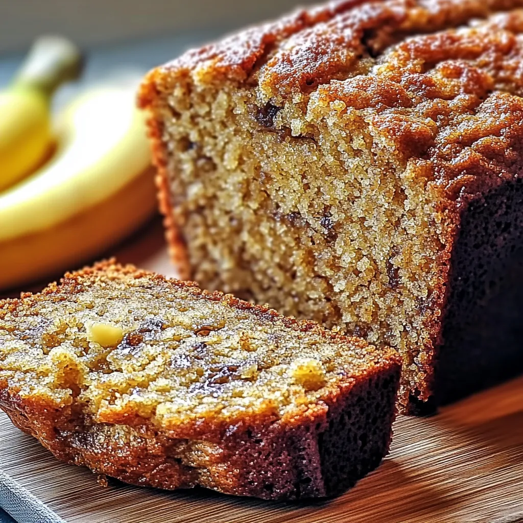 A slice of banana bread on a table.