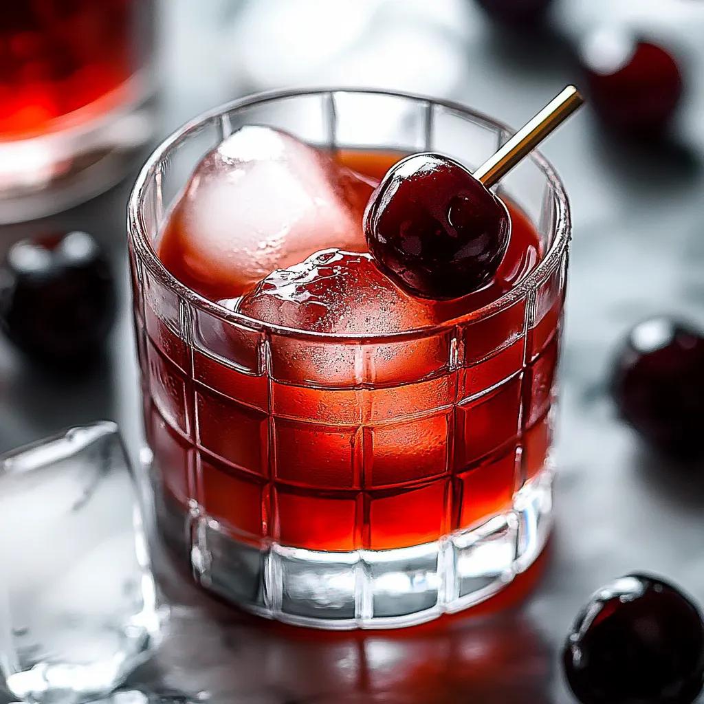A glass of red wine with a cherry on top.