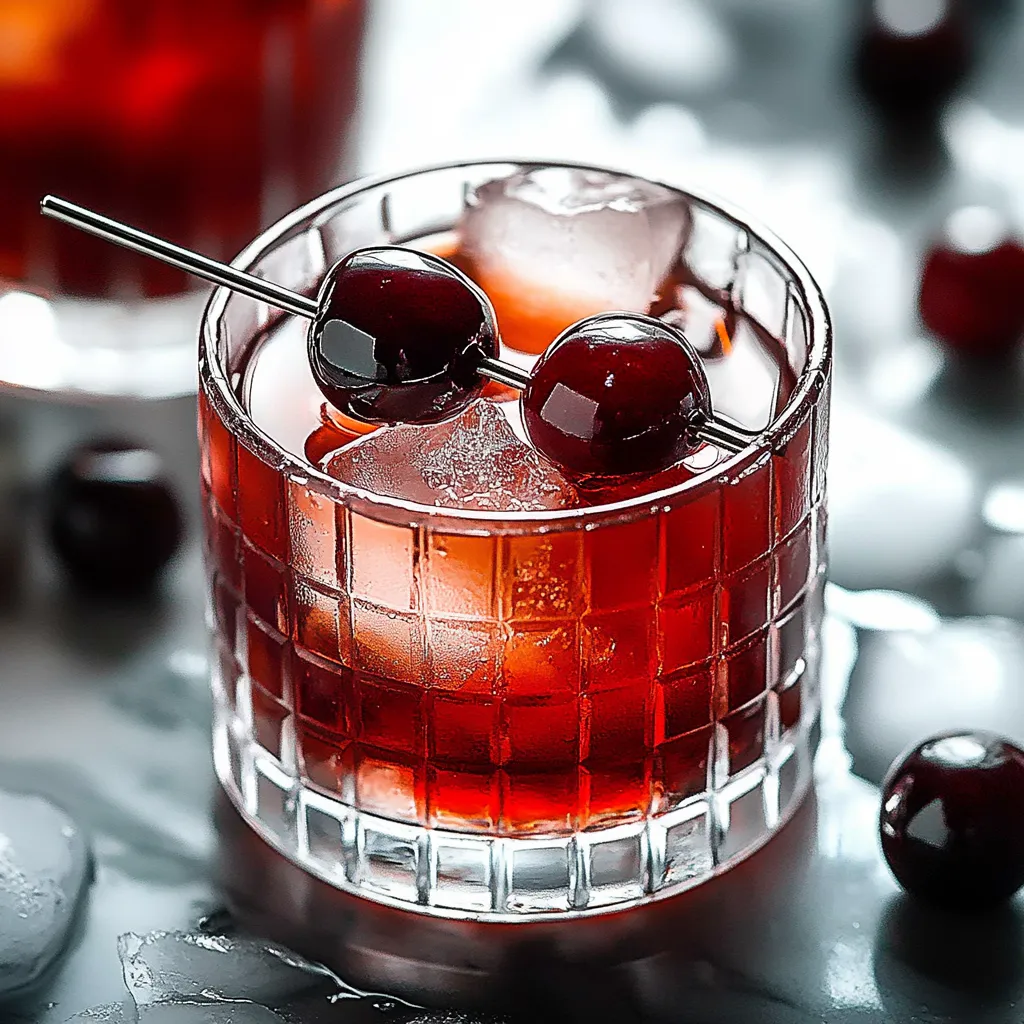 A glass of cherries and ice.