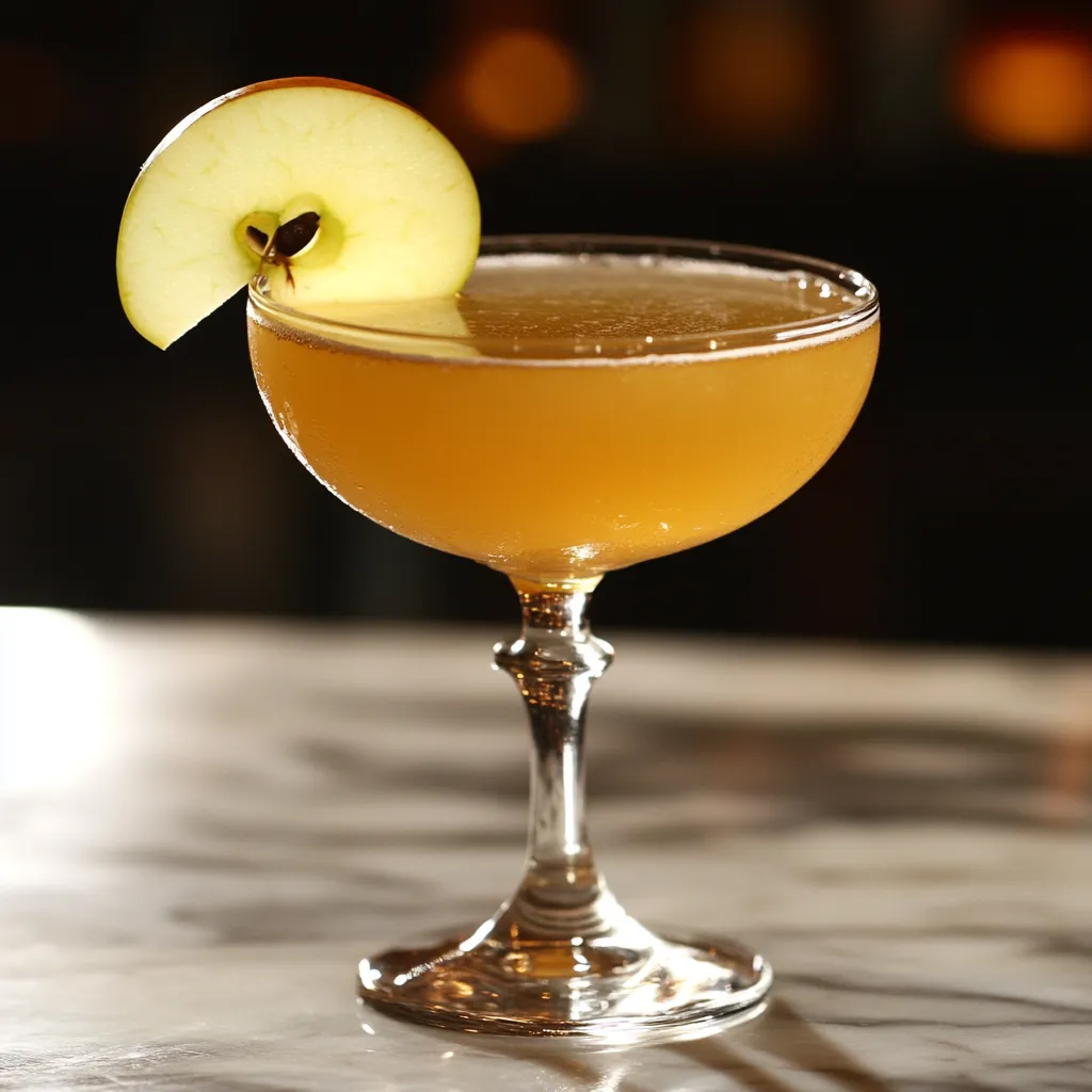 A glass of wine with an apple slice on top.