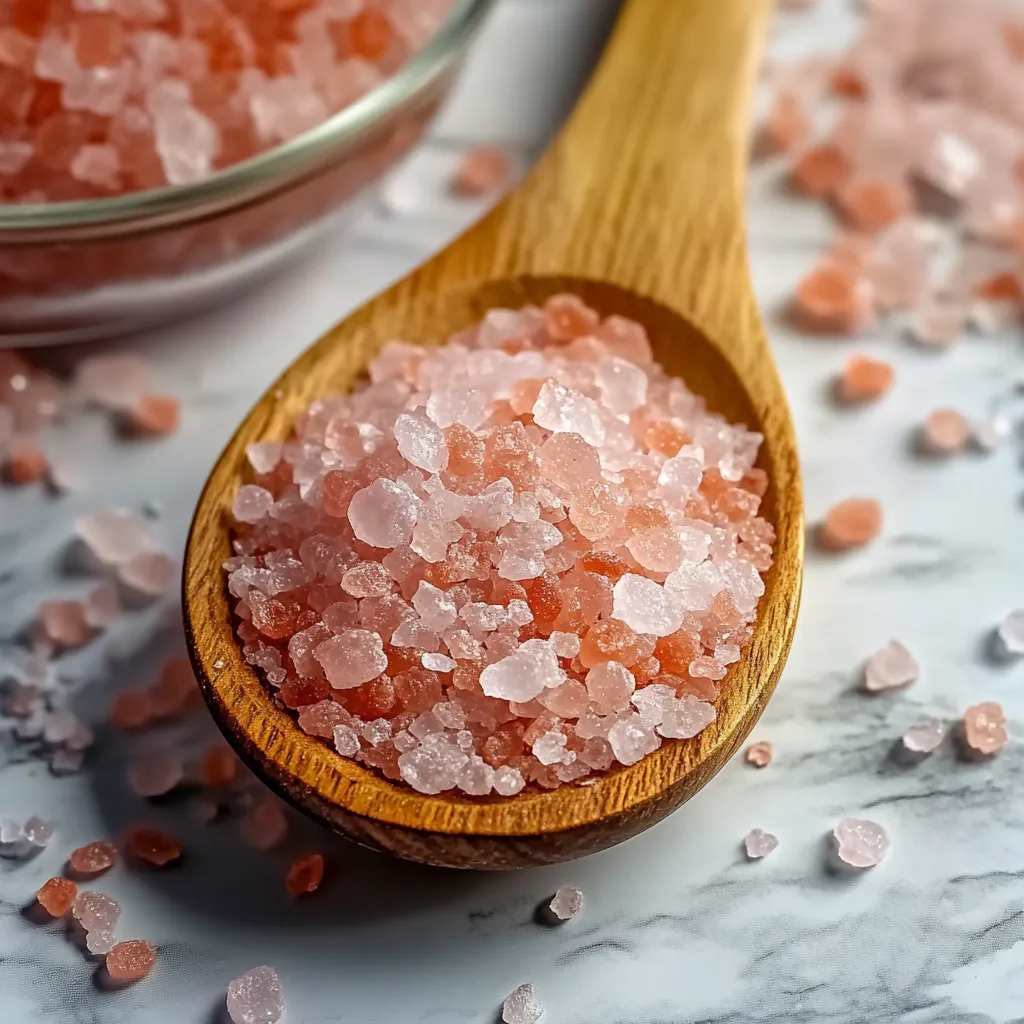 A wooden spoon full of pink salt.