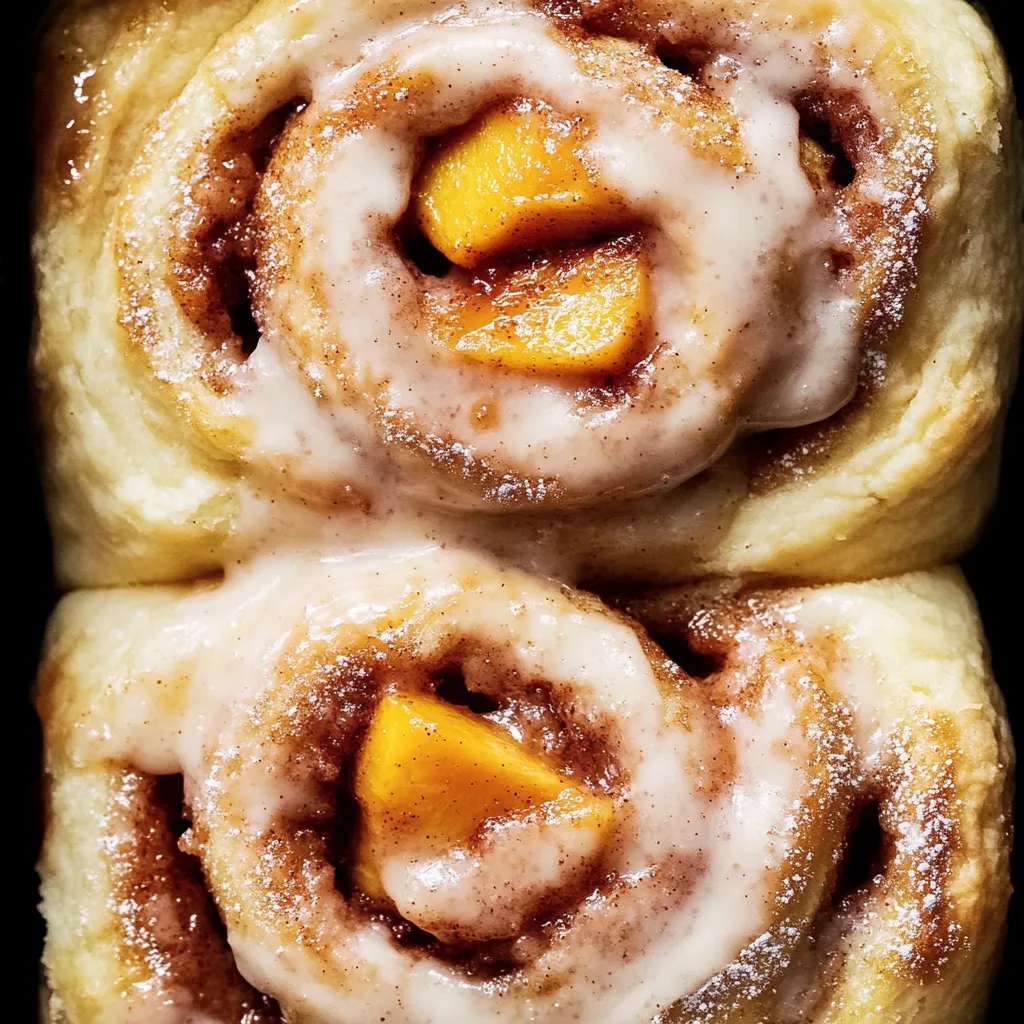 Two rolls of pastry with peaches.