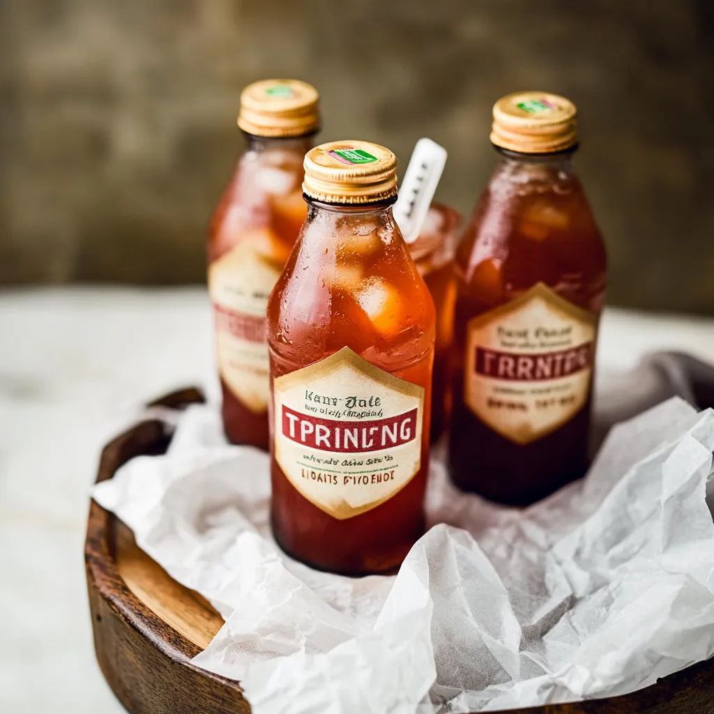 Three bottles of tea sit on a table.