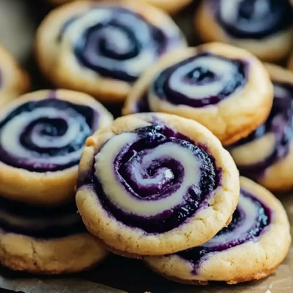 A stack of blueberry swirl cookies.