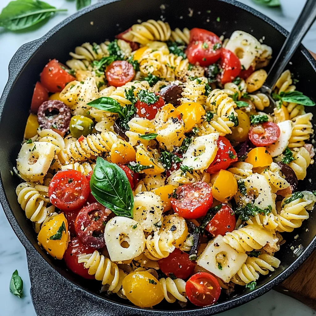 A bowl of pasta with tomatoes, basil, and cheese.