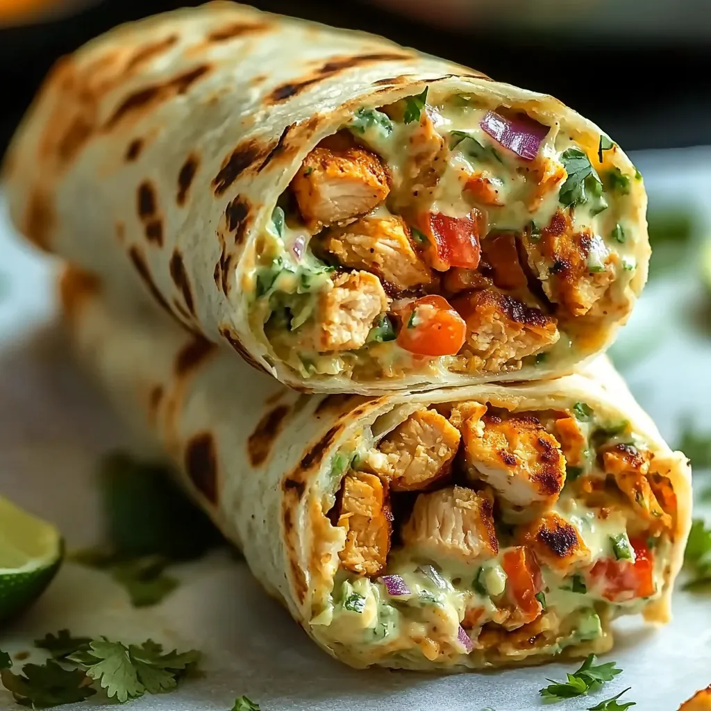 A burrito with chicken and vegetables.