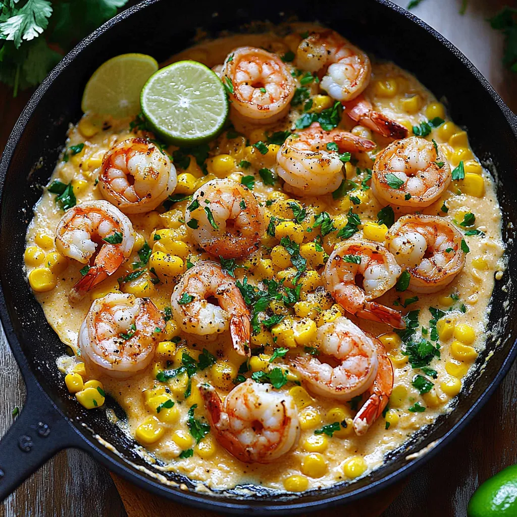 A pan of shrimp and corn.