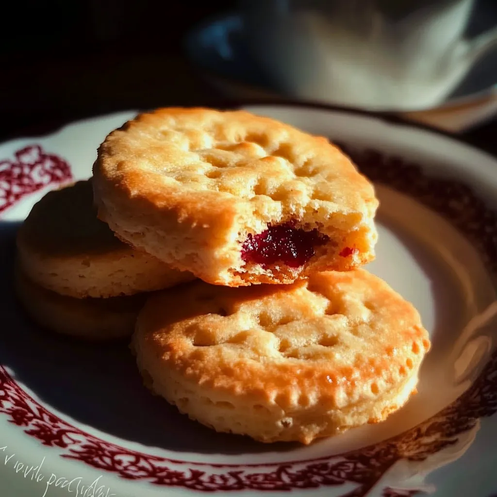 A plate of biscuits with jelly.