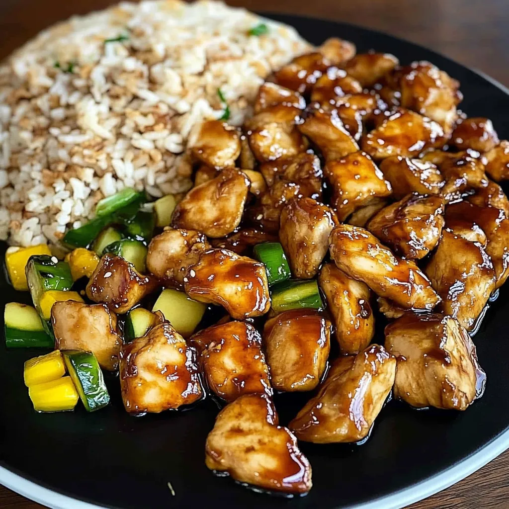 A plate of food with rice and chicken.