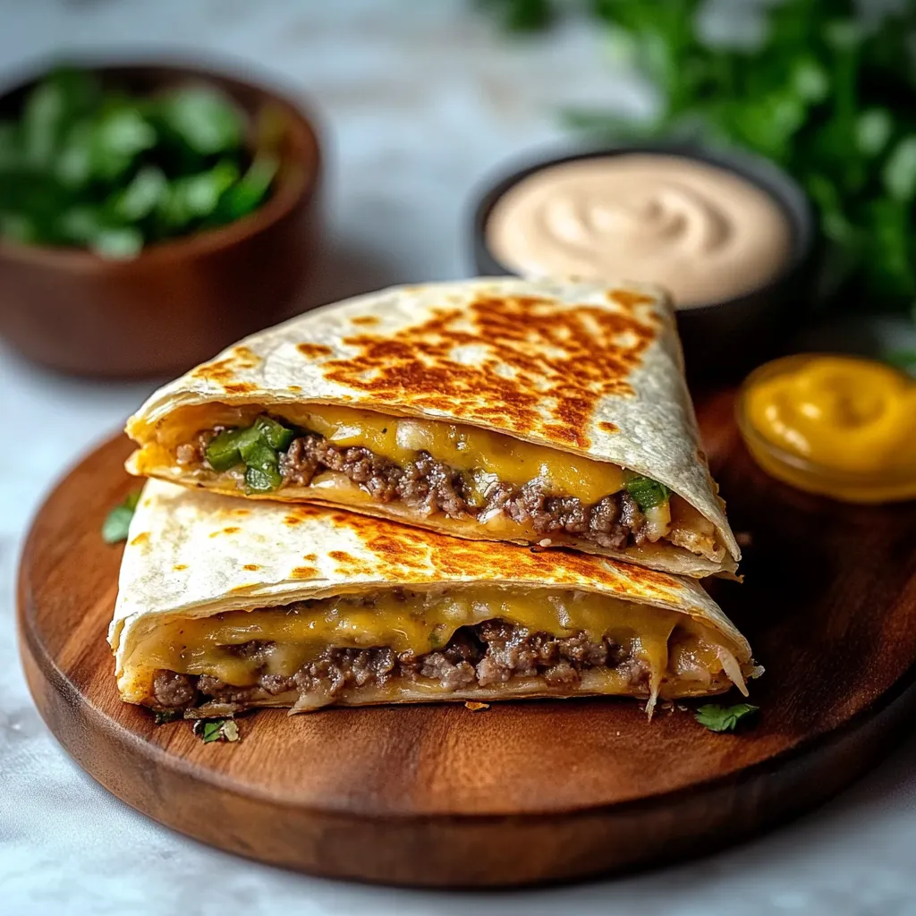 Two burritos on a wooden platter.