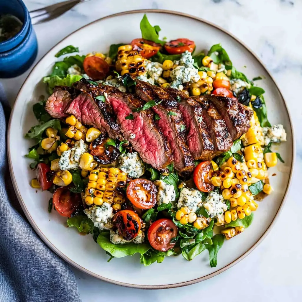 A plate of food with a steak and corn.