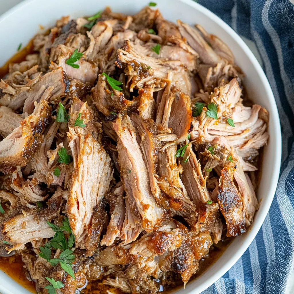 A bowl of meat with a green garnish.