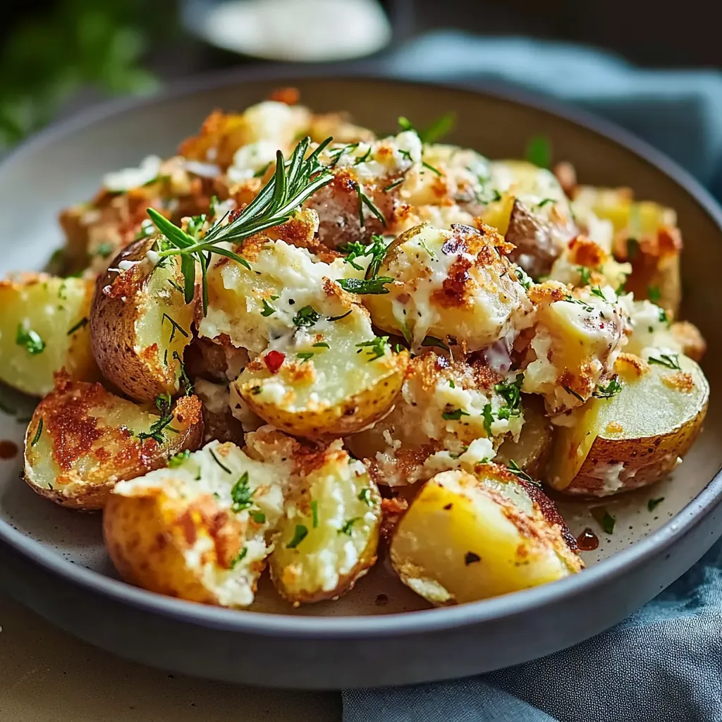 A plate of food with potatoes and cheese.