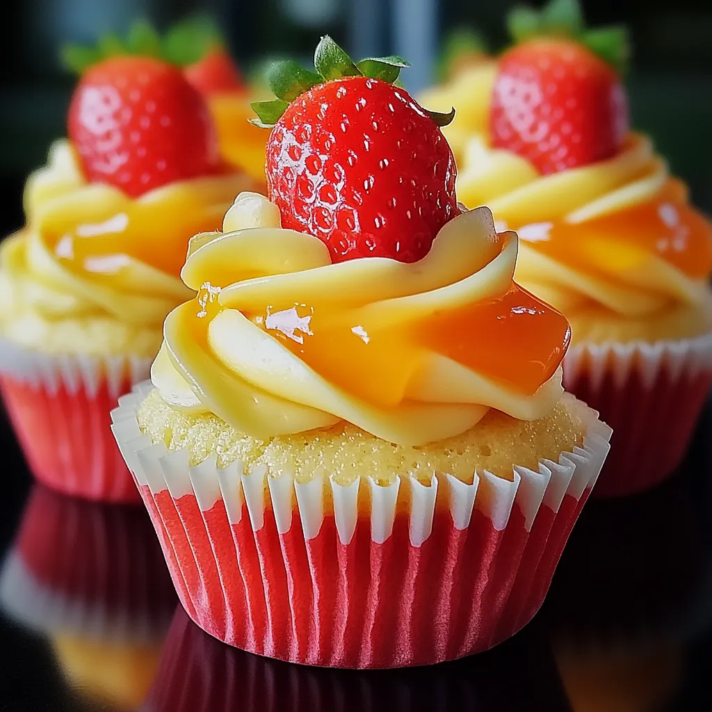 A cupcake with strawberries on top.