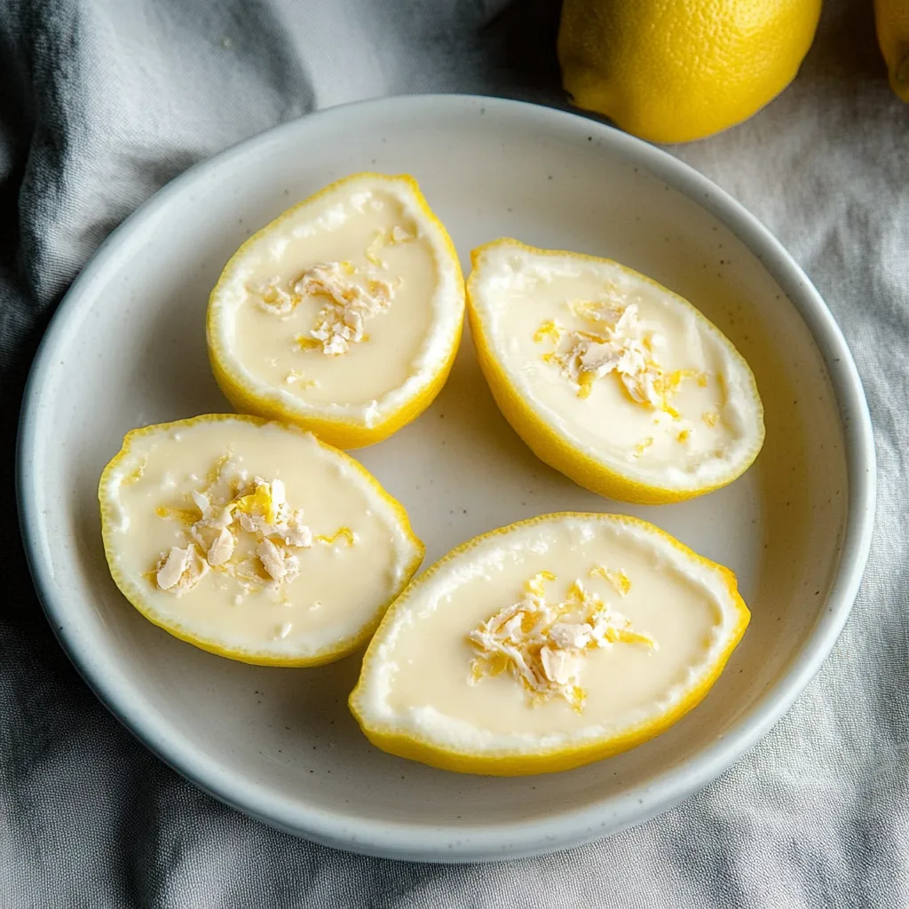 A plate of sliced lemon with white stuff on it.