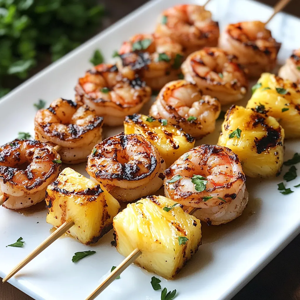 Shrimp skewers on a white plate.