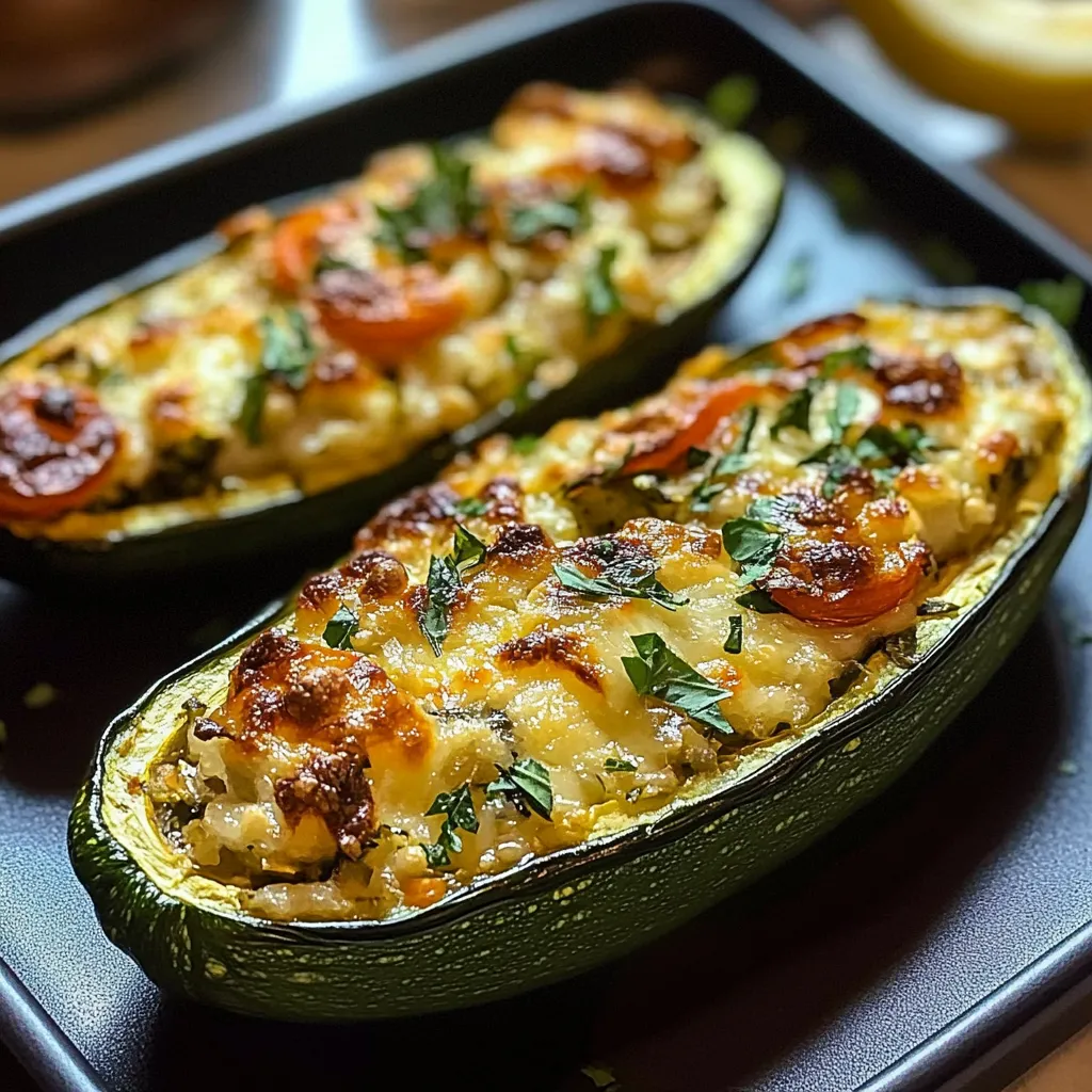 Two slices of zucchini with cheese and tomatoes.