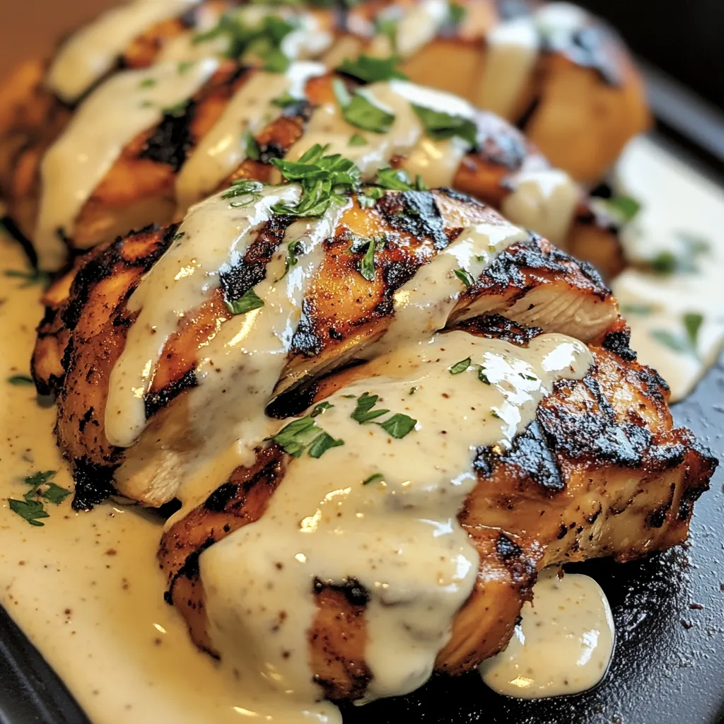 Chicken with sauce on a plate.