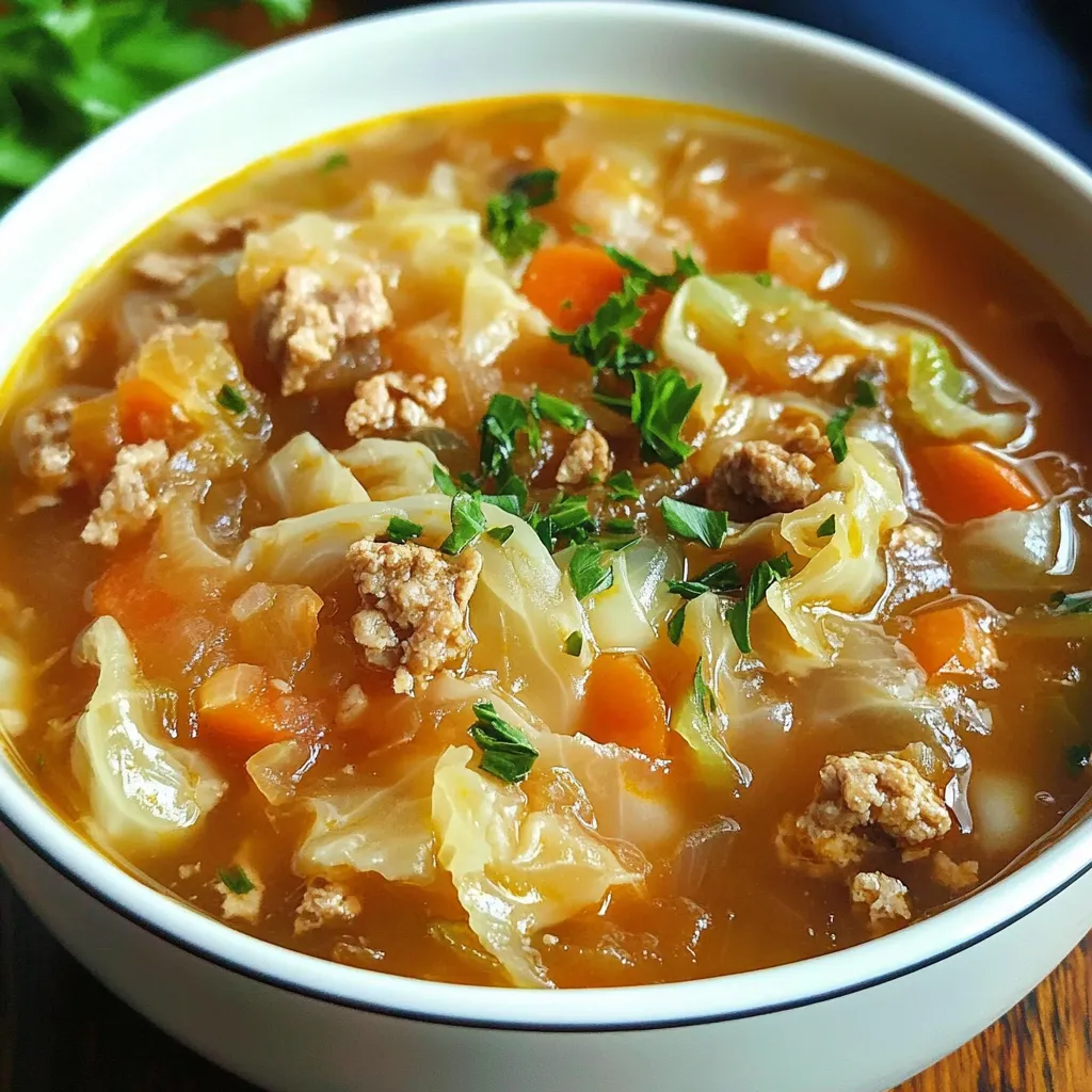 A bowl of soup with meat and vegetables.