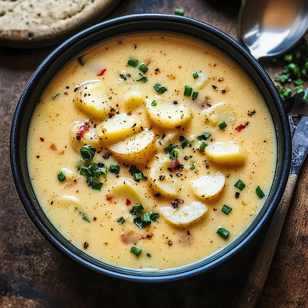 A bowl of soup with a spoon in it.