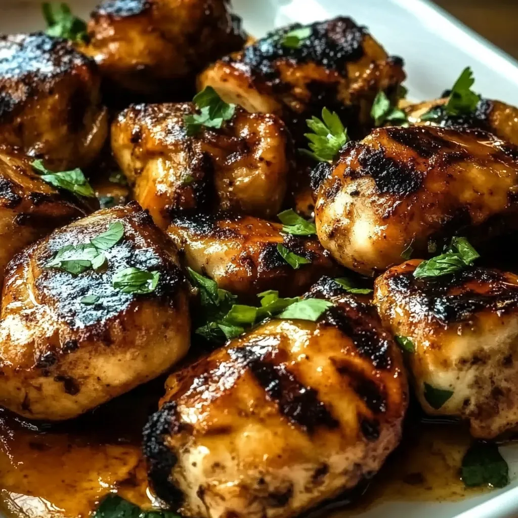 Chicken with sauce on a plate.