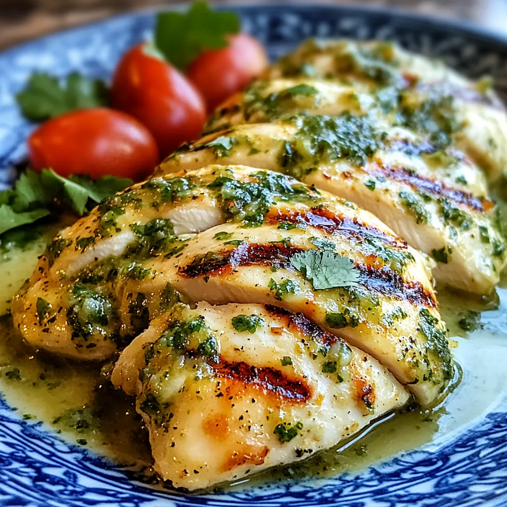 A plate of chicken with tomatoes and herbs.