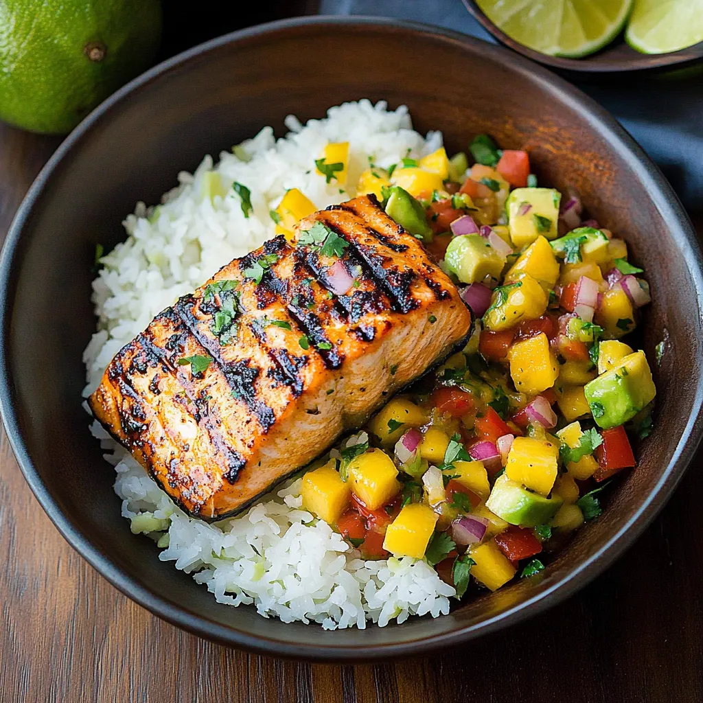 A bowl of food with fish and rice.