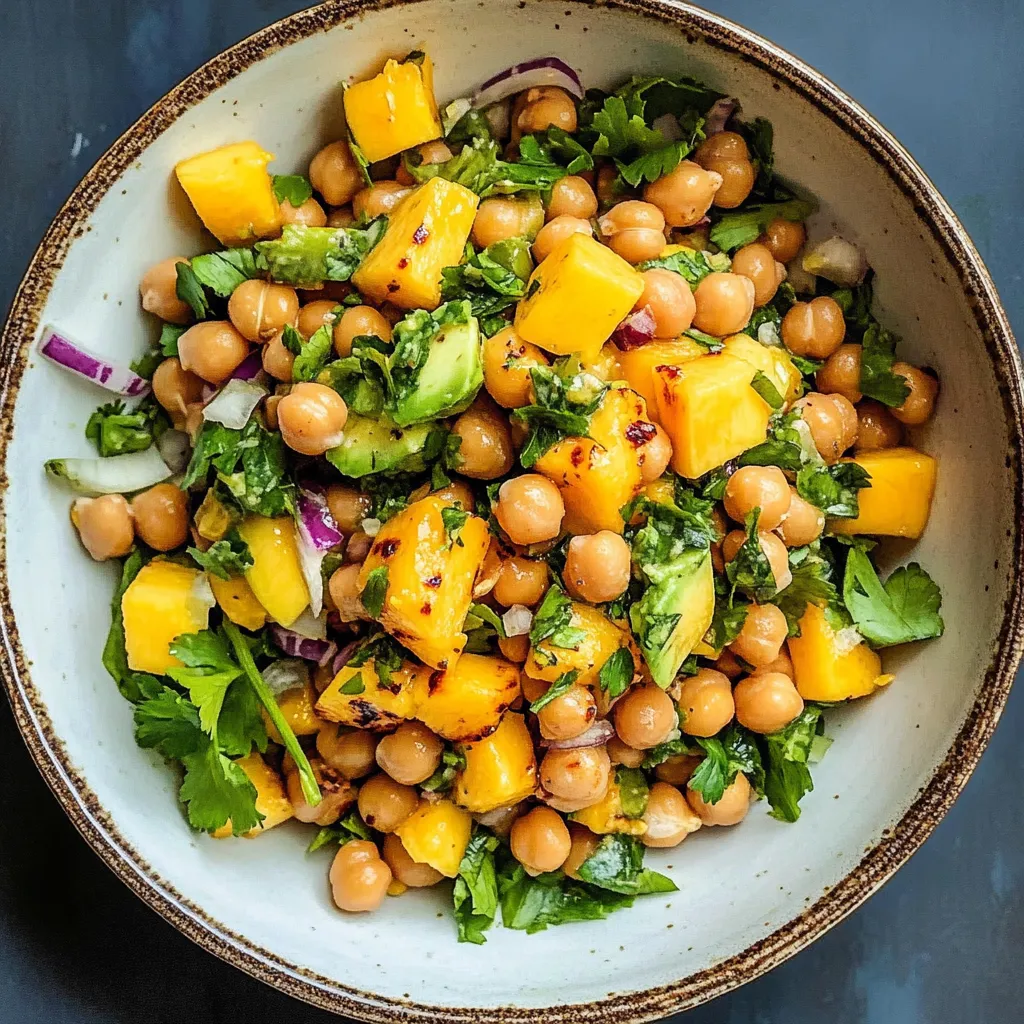A bowl of food with chickpeas, avocado, and other vegetables.