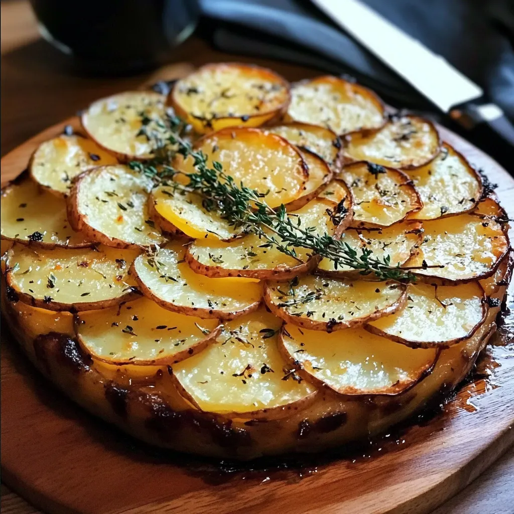 A cake with potatoes and herbs on top.