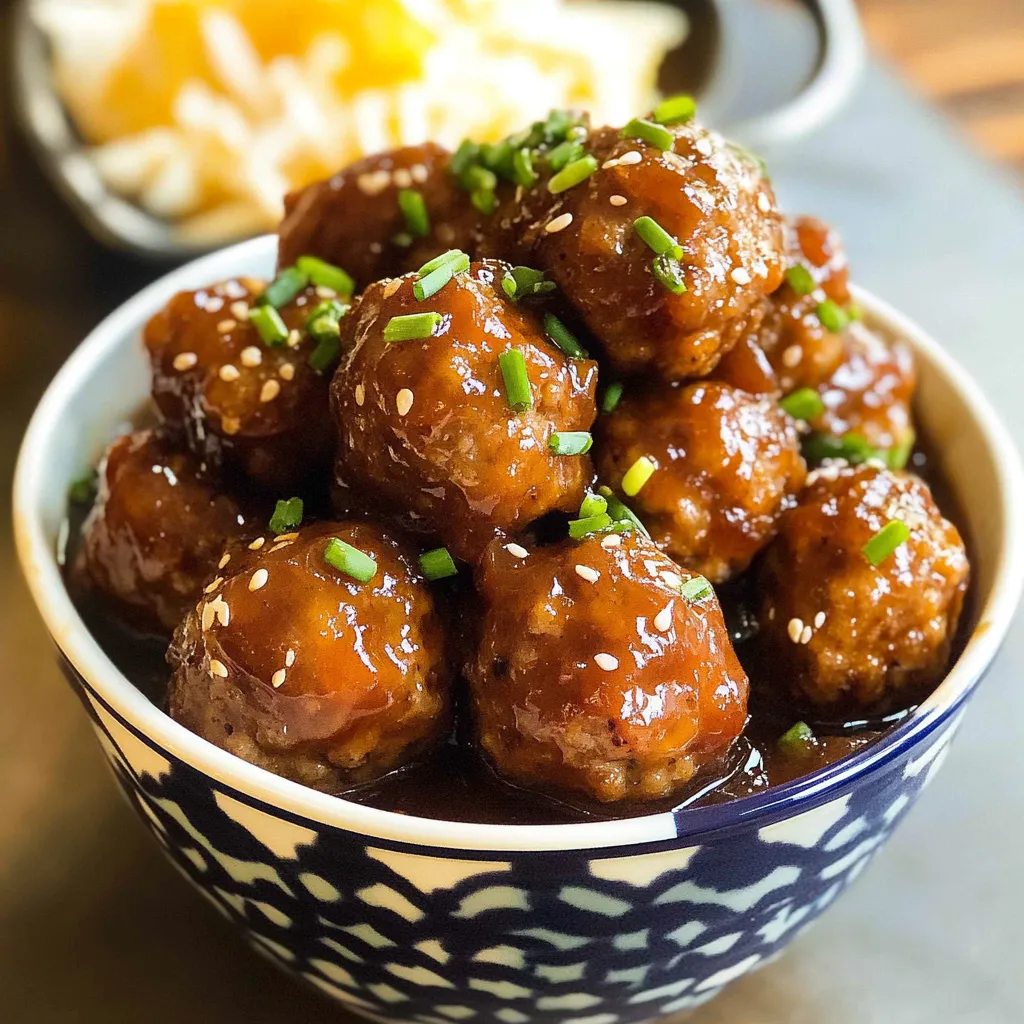 A bowl of meatballs with a green topping.
